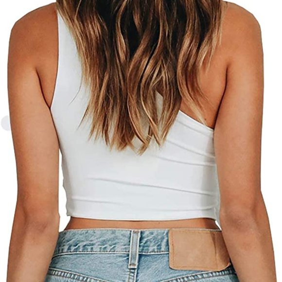 Women's Sexy One Shoulder Sleeveless Bowknot Shirts Crop Tops - Picture 5 of 7